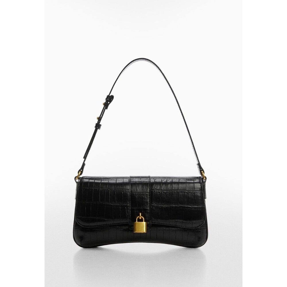 Mango Black Vegan Leather Short Handle Bag w/ lock